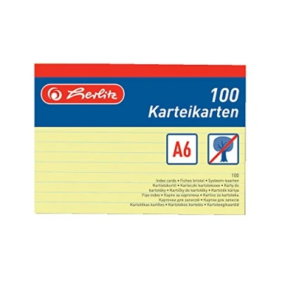 Obrázek Karta do kartotéky/kartotéční listy Herlitz 1150507, formát A5, 100 ks, bílá, Žlutá A6