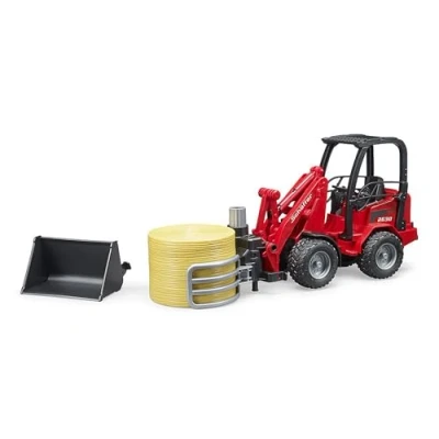 Obrázek bruder 02192 Schäffer Hoflader 2630 s přední lopatou, kleště na uchopovací míče a kulaté balíky 1: 16 Zemědělství farma kolový nakladač vozidlo sklizeň BAU stroj sláma seno
