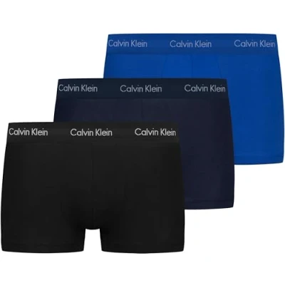 Obrázek Calvin Klein Pánské boxerky 3 ks Low Rise Trunks bavlna se strečovým materiálem, Vícebarevné (Black/Blueshadow/Cobaltwater Dtm Wb)