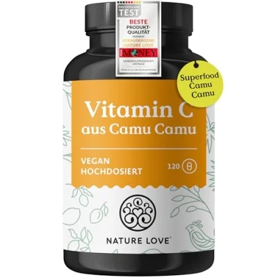 Obrázek NATURE LOVE® Kapsle s extraktem Camu přírodní vitamín C 120 kapslí 640 mg zásoba 4 měsíců laboratorně testováno, veganské, bez přísad a vyrobeno v Německu