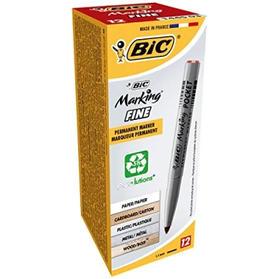 Obrázek BIC Marking Pocket permanentní popisovač (1 mm) 12 kusů, červená