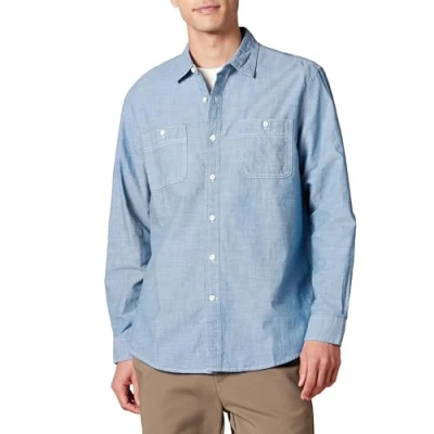 Obrázek Amazon Essentials Pánská košile Chambray s dlouhým rukávem, normální střih, modrá, XXL