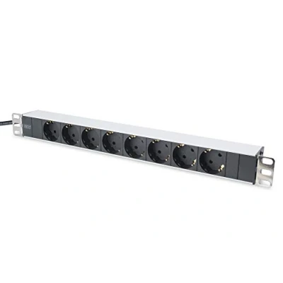 Obrázek DIGITUS 19&quot; zásuvková lišta 8 úchytů 1HE 250VAC 50/60Hz 10A 4000 W Ochrana proti přetížení Pro 19 palců síťové a serverové skříně