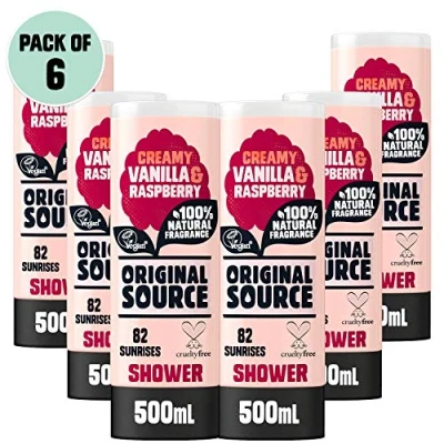 Obrázek Original Source Sprchový gel s vanilkou a malinou, 100% přírodní vůně, veganský bez parabenů, výhodné balení 6 x 500 ml