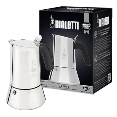 Obrázek Bialetti New Venus Induction, kávovar na espreso z ušlechtilé oceli, vhodný pro všechny typy sporáků, 10 šálků (460 ml), hliník, stříbrný