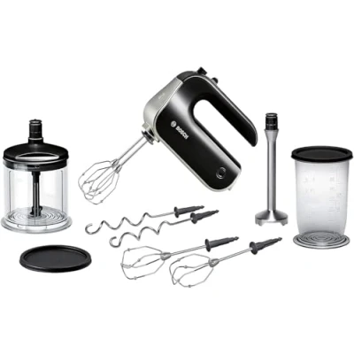Obrázek Sada ručního mixéru Bosch MFQ4885DE (575 W, míchací tyč z ušlechtilé oceli, univerzální sekáček XL, nádoba na míchání), černá/chrom