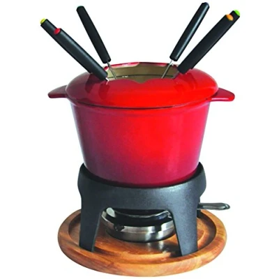 Obrázek Baumalu 385050 sada na fondue, litina, červený barevný přechod, s dřevěnou deskou