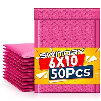Obrázek Switory 50 kusů polštářových obálek A5 přepravní tašky 15,3 cm x 26,9 Poly Bubble Mailer Polstrované obálky Lined Samouzavírací, na balení růžová