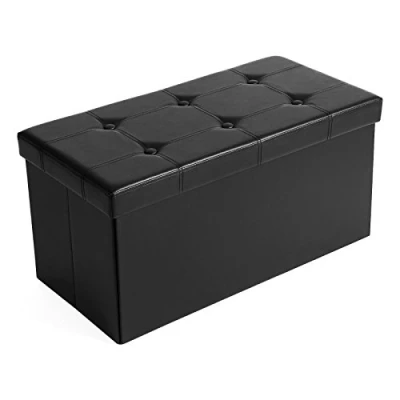 Obrázek SONGMICS 76 cm lavice s úložným prostorem, truhla na sezení, úložný box, podnožka, skládací, polstrovaný, potah z umělé kůže, nosnost až 300 kg, klasická černá LSF105,