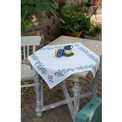 Obrázek Vervaco PN 0168358 Blaue Ranken Aida Tischdecke Stickset Zählmuster, Baumwolle, mehrfarbig, ca. 80 x cm / 32&quot;