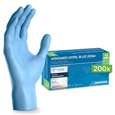Obrázek 200x ARNOMED jednorázové rukavice modré, M, nitrilové bez pudru, rukavice, latexu, gumové na jedno použití, nitril, ve