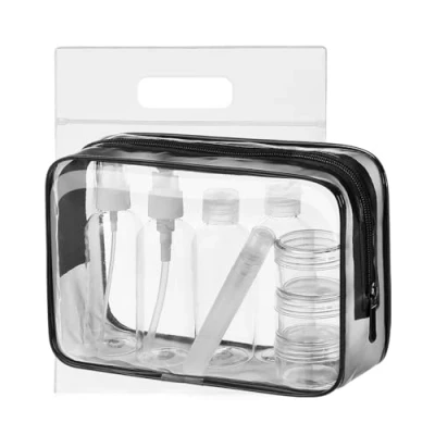 Obrázek MOCOCITO Kosmetická taška transparentní Cestovní lahve k naplnění sada 8 kusů cestovních lahví (100 ml), vybavení do letadla, příslušenství, příruční zavazadlo tekutiny, Swarchz01,