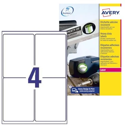 Obrázek AVERY Zweckform L4774 8 fóliové etikety odolné proti povětrnostním vlivům (32 lepicích etiket, 99,1 x 139 mm na A4, extrémně silně samolepicí, voděodolné, odolné, potištěná venkovní lepicí fólie) listů, bílá