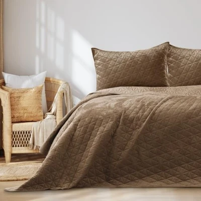 Obrázek AmeliaHome Přehoz 200 x 220 cm Cappuccino Prošívání Samet Laila