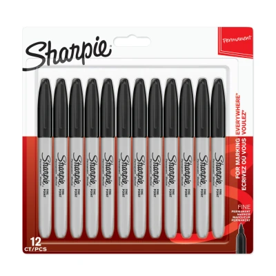 Obrázek SHARPIE Permanentní popisovač popisovače s jemným hrotem černý inkoust 12 kusů tržní sada
