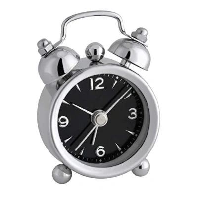 Obrázek TFA Dostmann Analogový mini nostalgický kovový budík, 60.1000.01, malý a praktický, retro design, D 41 x Š 20 V 60 mm, černý