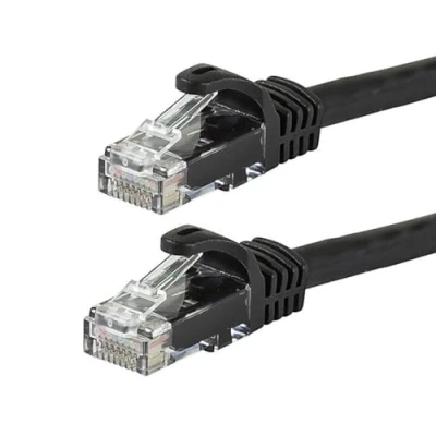 Obrázek Monoprice Flexboot Cat6 ethernetový propojovací kabel síťový internetový RJ45, spletený, 550 MHz, UTP, čistý měděný drát, 24 AWG, 15,2 m, černý