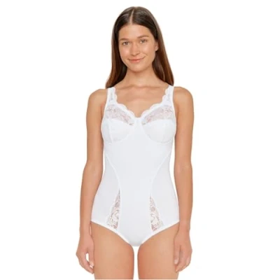 Obrázek SUSA Body bez kostic Latina I Shapewear dámské silně tvarující ženy živůtek Softer Bodysuit s efektem Shaping Tvarovaný pas, břicho a hýždě, bílá (bílá 003)