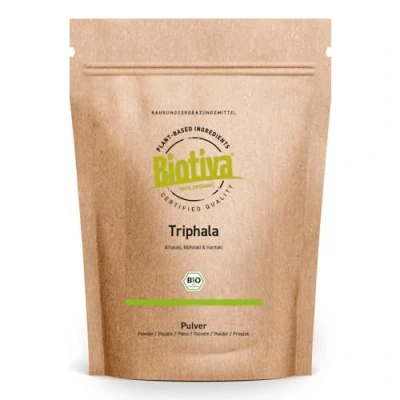 Obrázek Triphala bio prášek 500 g z amalaki, haritaki, bibhitaki Ayurveda Biotriphala plněno a kontrolováno v Německu (DE ÖKO 005) 100% vegan
