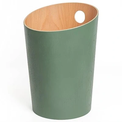 Obrázek Kazai.® Designový koš na papír &#039;Bennet&#039; Jedinečný design pro kancelář, ložnici, dětský pokoj atd. odpadkový z Veneeera pravého dřeva zelený