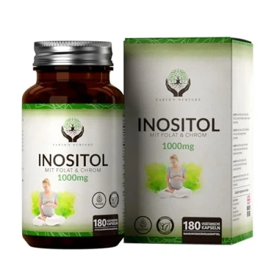 Obrázek EN inositol myo chrom a kyselina listová vysoká dávka 1000 mg insoitolu v jedné porci 180 kapslí inositolu genetické, bez lepku alergenů Vyrobeno ve Velké Británii