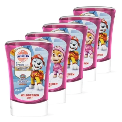 Obrázek Sagrotan Kids No Touch náplň divoké bobule pro automatický dávkovač mýdla 5 x 250 ml na ruce
