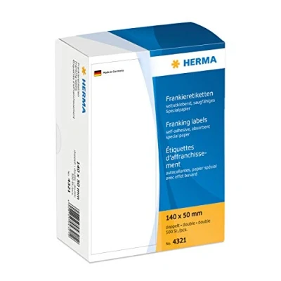 Obrázek HERMA 4321 frankovací etikety pro stroje, dvojité, 140 x 50 mm, 500 kusů, samolepicí, matné, 2násobné papírové frankierské lepicí samolepky, bílé