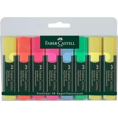 Obrázek FABER CASTELL 154862 zvýrazňovač TEXTLINER 48 promo, 1 5 mm, pouzdro 8, obsah: 3x žlutá, 1x zelená, oranžová, růžová, modrá, červená