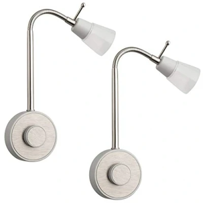 Obrázek SEBSON LED lampa se zásuvkou stmívatelná sada 2 ks svítidlo do zásuvky W, s husím krkem flexibilní teplá bílá 2700 K lampička na čtení, noční světlo