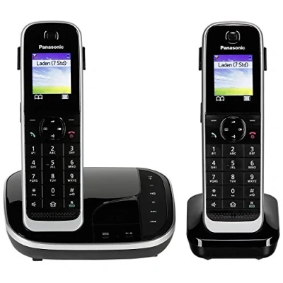 Obrázek Panasonic Rodinný telefon KX TGJ322GB se záznamníkem hovorů (bezdrátový DUO, mobil, nízký obsah záření, ochrana volání, DECT Basistation) černý