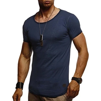 Obrázek Leif Nelson pánské letní tričko s kulatým výstřihem 100% bavlna, Regular Fit límcem, Casual Basic krátkým rukávem, Tmavě modrá, XXL
