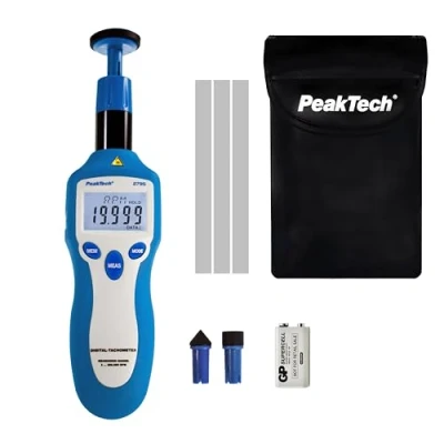 Obrázek Peak Tech P 2795 Digitální měřicí přístroj s 5místným 13 mm LCD displejem a laser, tachometr, měření rychlosti, gumová ochrana, automatická volba oblasti, ukazatel baterie 160 g
