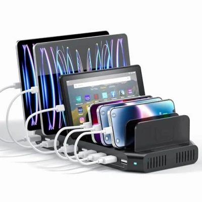 Obrázek Alxum 60W USB Ladestation Mehrere Geräte 10 Ports Mehrfach Handy Tablet für Mobiltelefon, Tablet, Schwarz
