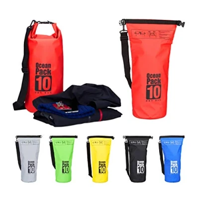 Obrázek Relaxdays Ocean Pack 10 l, vodotěsný Dry Bag, ultralehký suchý pytel na plachtění, rafting, lyžování, červená, Sporty, funkční