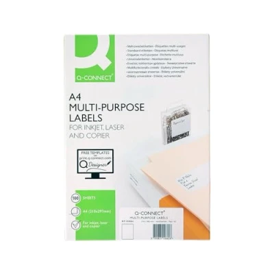 Obrázek Q Connect Etiketten Selbstklebend / 210 x 297 mm 100 Blatt A4 Weiß/Adressaufkleber Bedruckbar Adressetiketten Aufkleber Universal Klebeetiketten Haushaltsetiketten