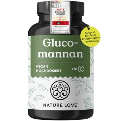 Obrázek NATURE LOVE® Glukomannan z kořene konjaku 120 kapslí. 4000 mg v denní dávce vysoké dávky, veganské, vyrobeno Německu