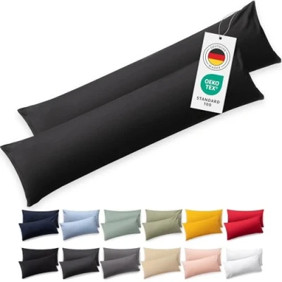 Obrázek Blumtal Seitenschläferkissen Bezug 40 x 145 (2er Set Kissenbezüge) Anthrazit 100% Baumwolle, Oeko Tex Zertifiziert, Kissenbezug für Seitenschläferkissen, Kissenhülle mit Reißverschluss