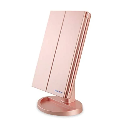 Obrázek WEILY Schminkspiegel mit Beleuchtung, Faltbare Kosmetikspiegel 1X/2X/3X Vergrößerung, Touch Tischspiegel Unterstützung USB und Batterie (Rosengold)