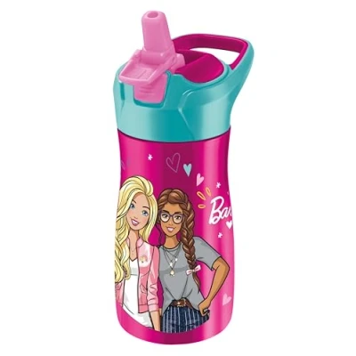 Obrázek Maped PICNIK Edelstahl Trinkflasche Barbie 430 ml Automatisches Strohhalmsystem, mit Verriegelungsknopf Tragegriff offizielle Lizenz