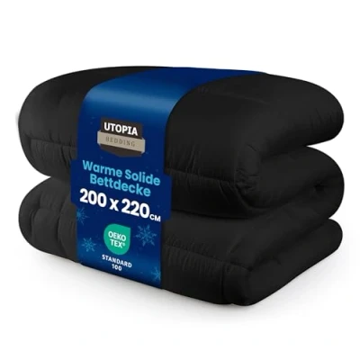 Obrázek Utopia Bedding Přikrývka 200 x 220 cm, celoroční deka 370 GSM výplň, prodyšná deka, prošívaná super měkká hebká (černá)