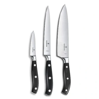Obrázek Victorinox, Grand Maître, profesionální sada na vaření, 3dílná, rovný brus, extra ostrá, robustní plastová rukojeť, černá