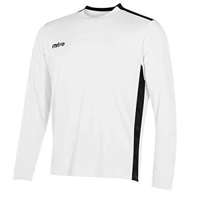 Obrázek Mitre Herren Charge Langärmliges Fußball Shirt Match Day, Weiß/Schwarz, Medium/38 40 Inch