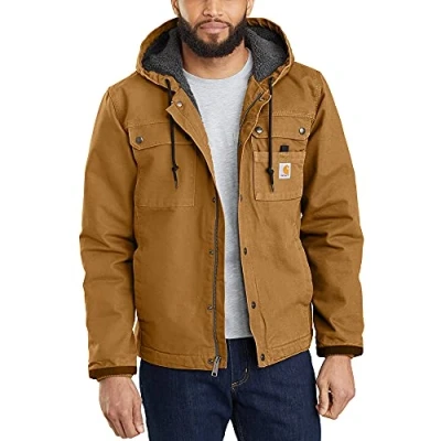 Obrázek Carhartt Pánská Volná pracovní bunda z vyprané plachtoviny s podšívkou Sherpa oblečení, Hnědá (carhartt braun)