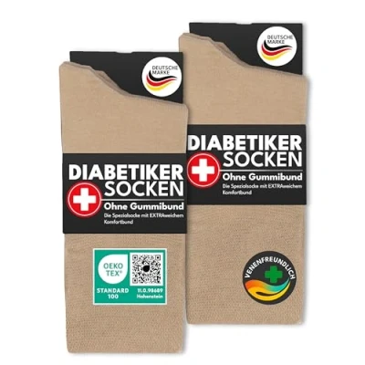 Obrázek diabetické ponožky bez gumy &amp; švu 97% bavlna (6 párů), s komfortním pasem pro dámy a pány, Béžová