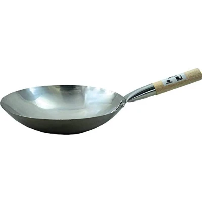 Obrázek JADE TEMPLE Wok z uhlíkové oceli o průměru 35 cm, s kulatou dřevěnou rukojetí