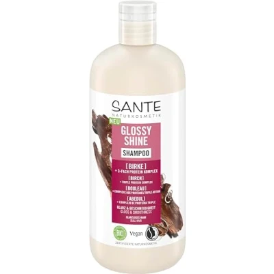 Obrázek SANTE Naturkosmetik Glossy Shine šampon bio extrakt z březového listu + 3násobný komplex proteinů, veganská a hydratační péče o vlasy pro větší lesk hebkost, s jemnou kokosovou vůní, 500 ml