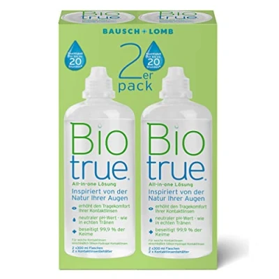 Obrázek Bausch + Lomb Biotrue All in One roztok čistič kontaktních čoček a úložné řešení pro měkké kontaktní čočky balení po 2 kusech, x 300 ml