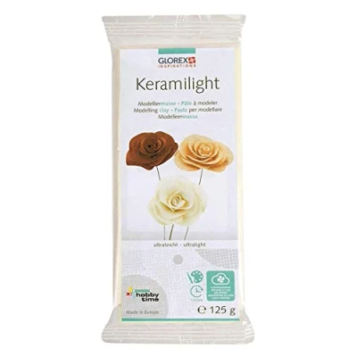 Obrázek GLOREX 6 8070 502 Keramilight, 125 g v bílé, ultralehká, na vzduchu schnoucí modelovací hmota, tvrzená extrémně lehká a tvrdá, ideální pro filigránské díly