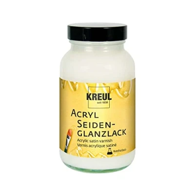 Obrázek KREUL 79408 Akryl hedvábně lesklý lak na bázi umělé pryskyřice, sklo 250 ml, transparentní, ochranný a krycí pro prosušené nátěry, vhodný vnitřní i venkovní použití