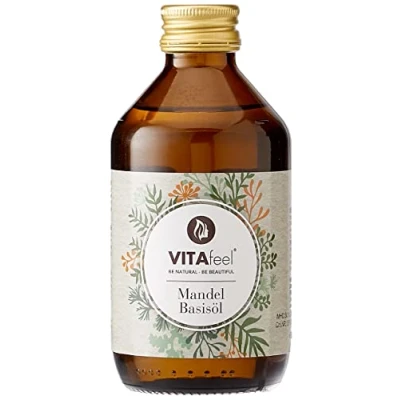 Obrázek základní olej z mandlí VitaFeel, sladký 250 ml veganský, bez genetické techniky, ideální pro péči o pokožku a vlasy, aromaterapii jako masážní oleje nebo přírodní kosmetiku